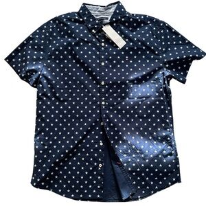 Tommy Hilfiger Navy Blue White Star Slim Fit Button Up Shirt NWT New XXL